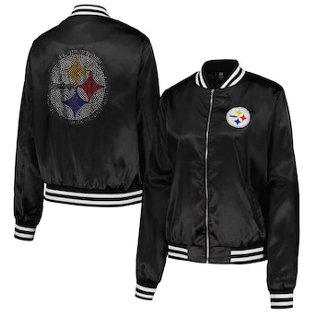 Women's Cuce  Black Pittsburgh Steelers Rhinestone Full-Zip Varsity Jacket