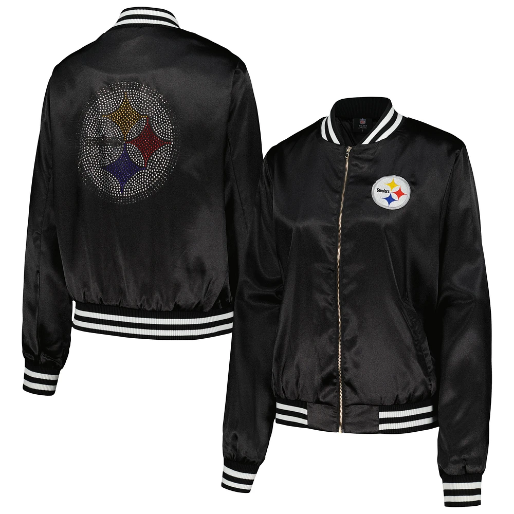 Women's Cuce  Black Pittsburgh Steelers Rhinestone Full-Zip Varsity Jacket