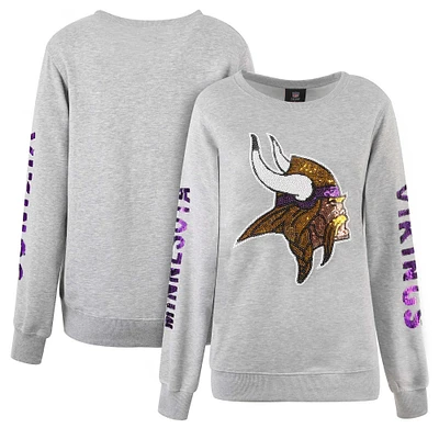 Women's Cuce Heather Gray Minnesota Vikings Sequined Logo Pullover Sweatshirt