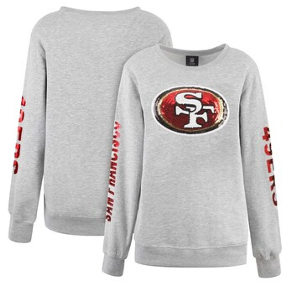 Women's Cuce Heather Gray San Francisco 49ers Sequined Logo Pullover Sweatshirt