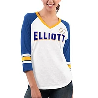 Women's G-III 4Her by Carl Banks White/Royal Chase Elliott Top Team V-Neck 3/4 Sleeve T-Shirt