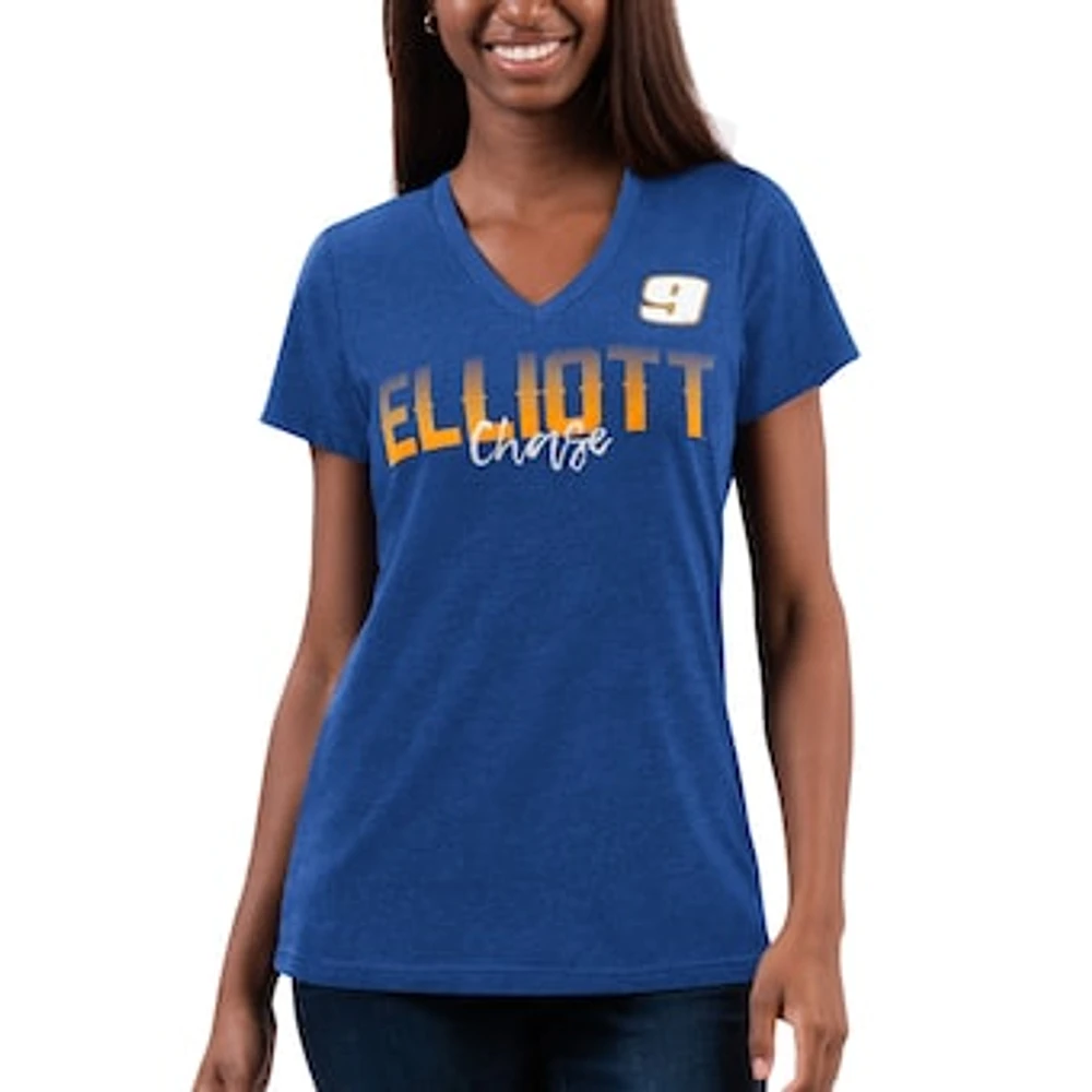 Women's G-III 4Her by Carl Banks Royal Chase Elliott Snap V-Neck T-Shirt