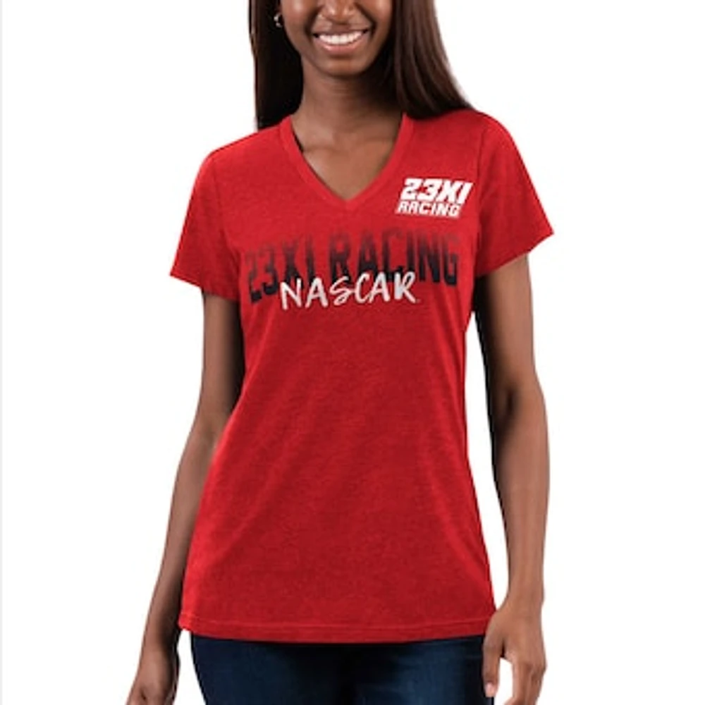 Women's G-III 4Her by Carl Banks Red 23XI Racing Snap V-Neck T-Shirt