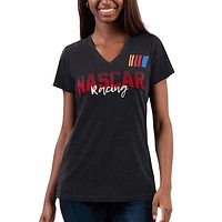 Women's G-III 4Her by Carl Banks Black NASCAR Merchandise Snap V-Neck T-Shirt