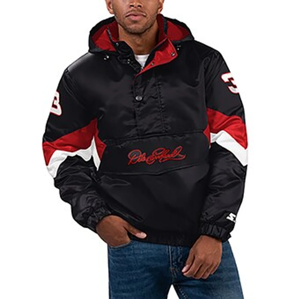 Men's Starter Black Dale Earnhardt Home Team Satin Half-Zip Hoodie Jacket