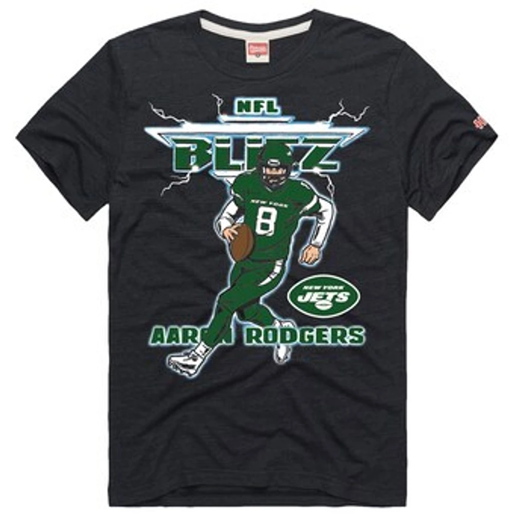 Men's Homage Aaron Rodgers Heathered Heather Charcoal New York Jets NFL Blitz Player Tri-Blend T-Shirt