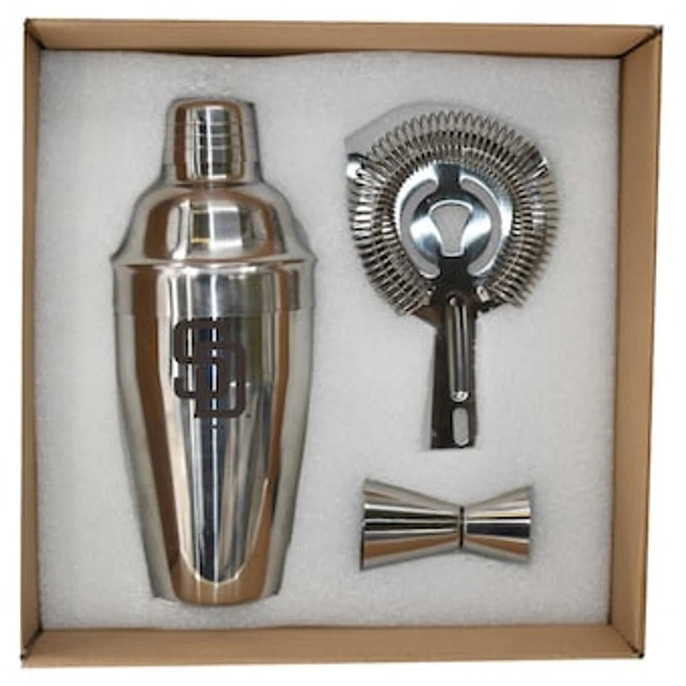 The Memory Company San Diego Padres Stainless Steel Shaker, Strainer & Jigger Set