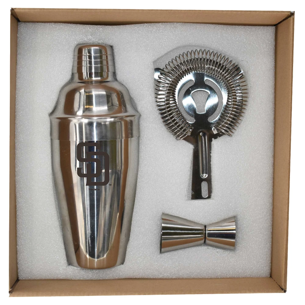 The Memory Company San Diego Padres Stainless Steel Shaker, Strainer & Jigger Set