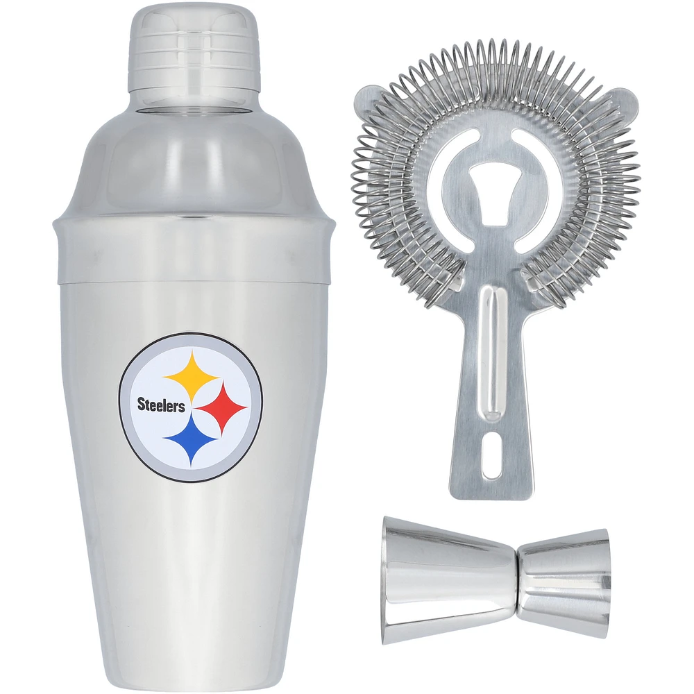 The Memory Company Pittsburgh Steelers Stainless Steel Shaker, Strainer & Jigger Set