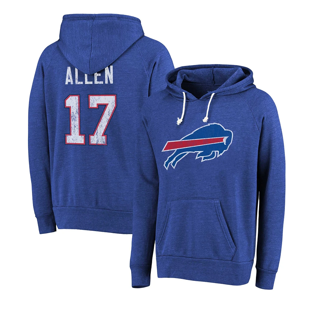 Men's Majestic Threads Josh Allen Royal Buffalo Bills Name & Number Tri-Blend Pullover Hoodie