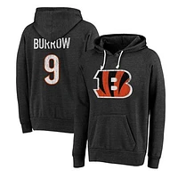 Men's Majestic Threads Joe Burrow Black Cincinnati Bengals Name & Number Tri-Blend Pullover Hoodie