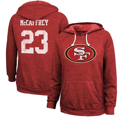 Women's Majestic Threads Christian McCaffrey  Scarlet San Francisco 49ers Name & Number Tri-Blend Pullover Hoodie