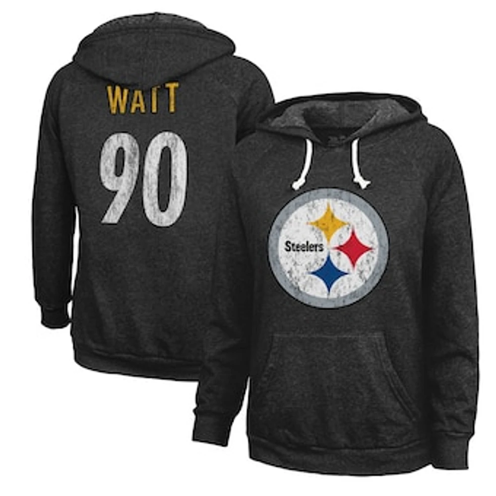 Women's Majestic Threads T.J. Watt  Black Pittsburgh Steelers Name & Number Tri-Blend Pullover Hoodie