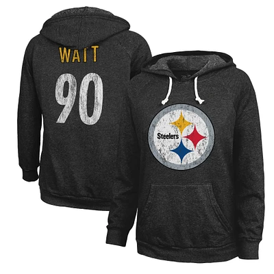 Women's Majestic Threads T.J. Watt  Black Pittsburgh Steelers Name & Number Tri-Blend Pullover Hoodie