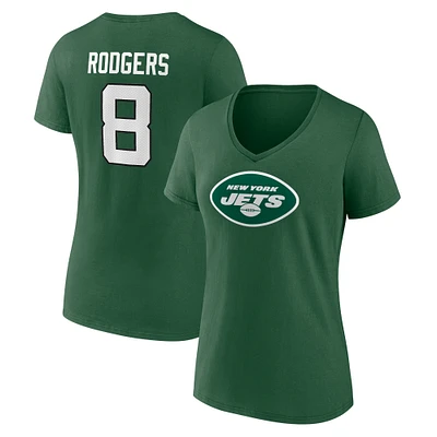 Women's Fanatics Aaron Rodgers Green New York Jets Icon Name & Number V-Neck T-Shirt