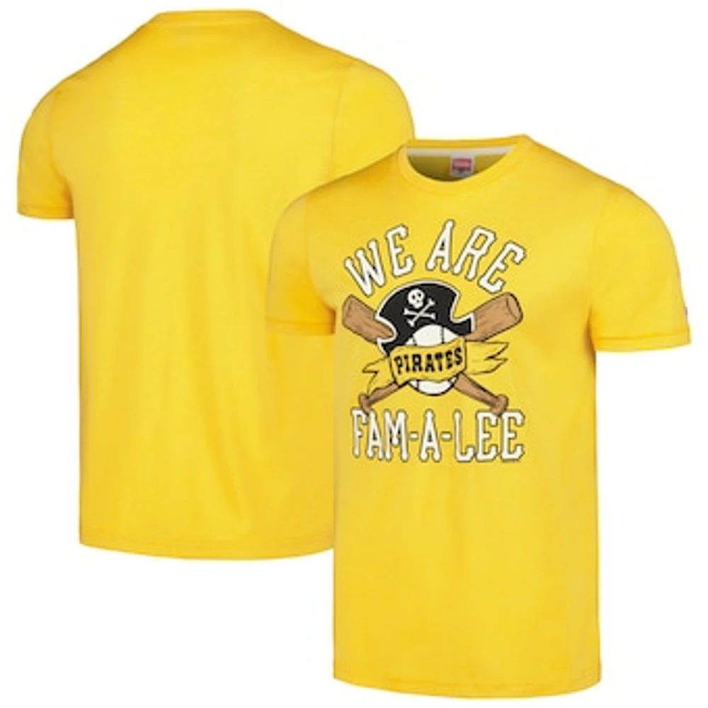 Men's Homage Gold Pittsburgh Pirates Doodle Collection We Are Fam-A-Lee Tri-Blend T-Shirt