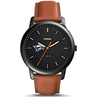 Men's Fossil  Black Broward Seahawks Minimalist Slim Light Brown Leather Watch