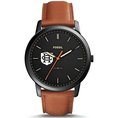Men's Fossil  Black Hanover Panthers Minimalist Slim Light Brown Leather Watch