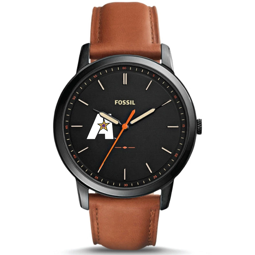 Men's Fossil Black LSUA Generals Minimalist Slim Light Brown Leather Watch