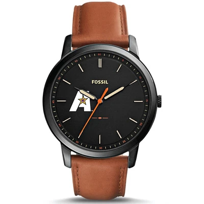 Men's Fossil  Black LSUA Generals Minimalist Slim Light Brown Leather Watch