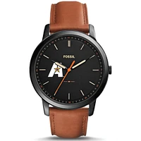 Men's Fossil  Black LSUA Generals Minimalist Slim Light Brown Leather Watch