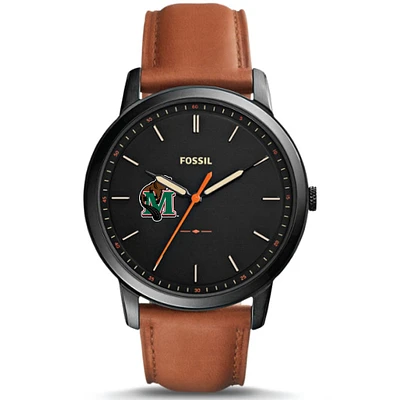 Men's Fossil  Black Minot State Beavers Minimalist Slim Light Brown Leather Watch