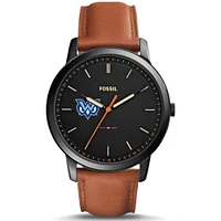 Men's Fossil  Black Mississippi University for Women Owls Minimalist Slim Light Brown Leather Watch
