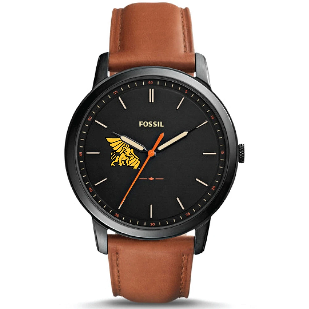 Men's Fossil Black Missouri Western State Griffons Minimalist Slim Light Brown Leather Watch
