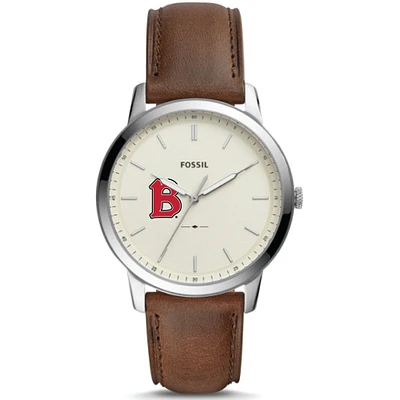 Men's Fossil  Silver Benedictine Eagles The Minimalist Brown Leather Watch
