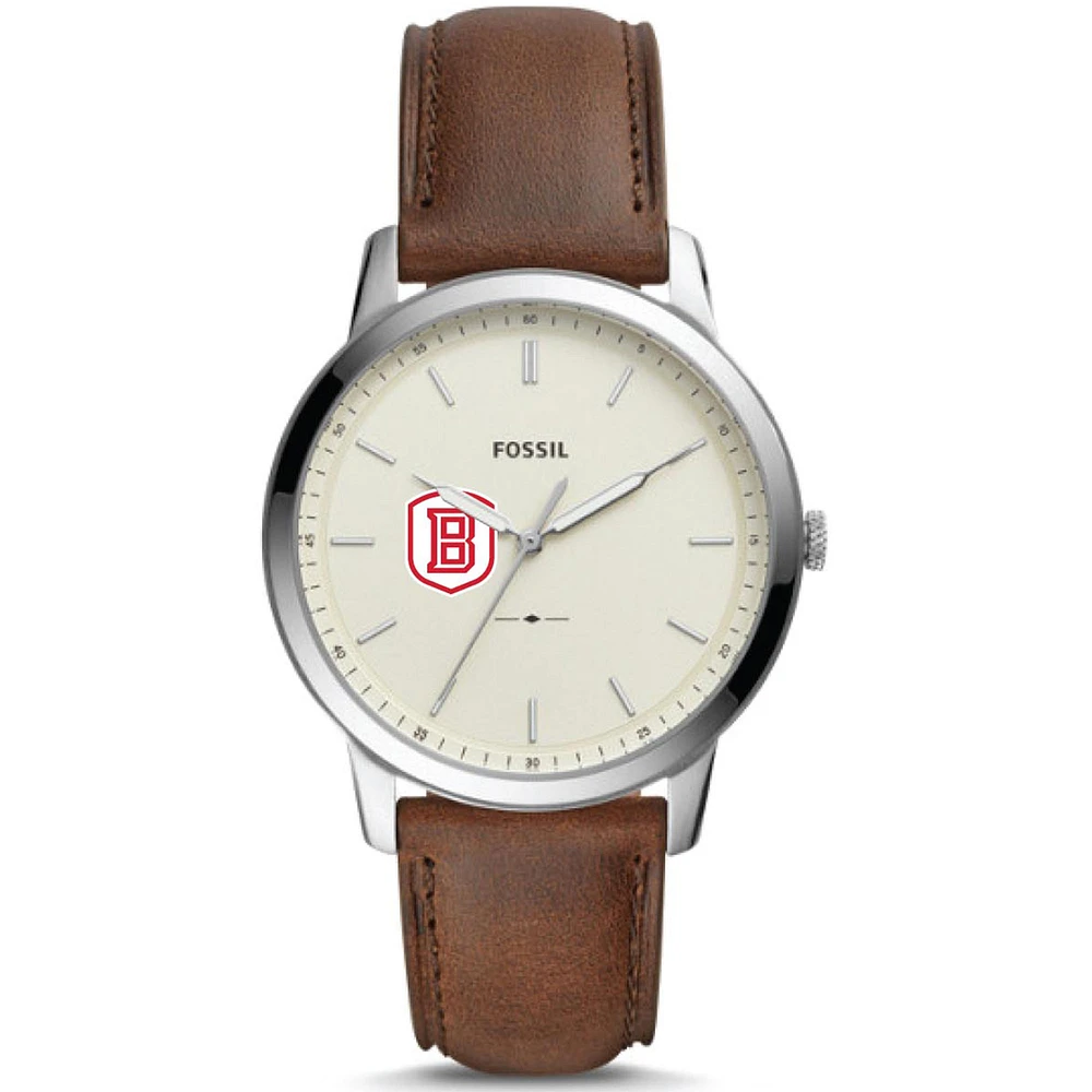 Men's Fossil  Silver Bradley Braves The Minimalist Brown Leather Watch