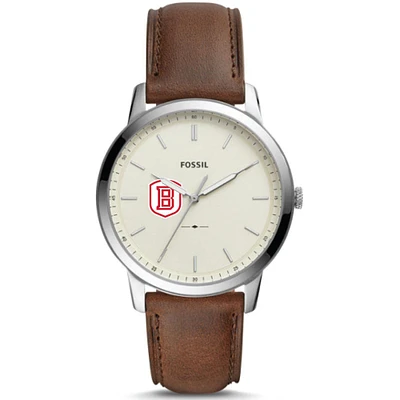 Men's Fossil  Silver Bradley Braves The Minimalist Brown Leather Watch
