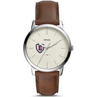 Men's Fossil  Silver Eastern Connecticut State Warriors The Minimalist Brown Leather Watch