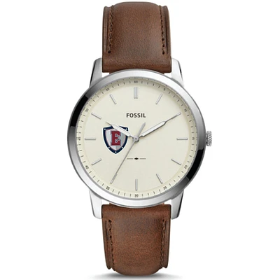 Men's Fossil  Silver Eastern Connecticut State Warriors The Minimalist Brown Leather Watch