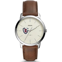 Men's Fossil  Silver Eastern Connecticut State Warriors The Minimalist Brown Leather Watch