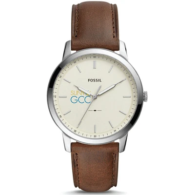 Men's Fossil  Silver SUNY Genesee Community College The Minimalist Brown Leather Watch