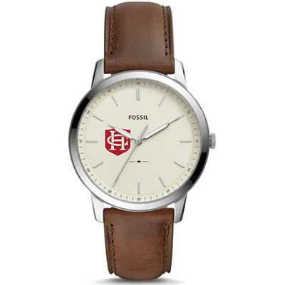 Men's Fossil  Silver Hanover Panthers The Minimalist Brown Leather Watch