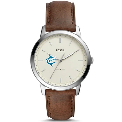 Men's Fossil  Silver Hawaii Pacific Sharks The Minimalist Brown Leather Watch