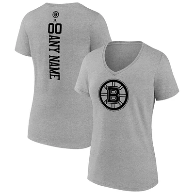 Women's Heather Gray Boston Bruins Personalized Name & Number V-Neck T-Shirt