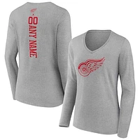 Women's Heather Gray Detroit Red Wings Personalized Name & Number Long Sleeve V-Neck T-Shirt