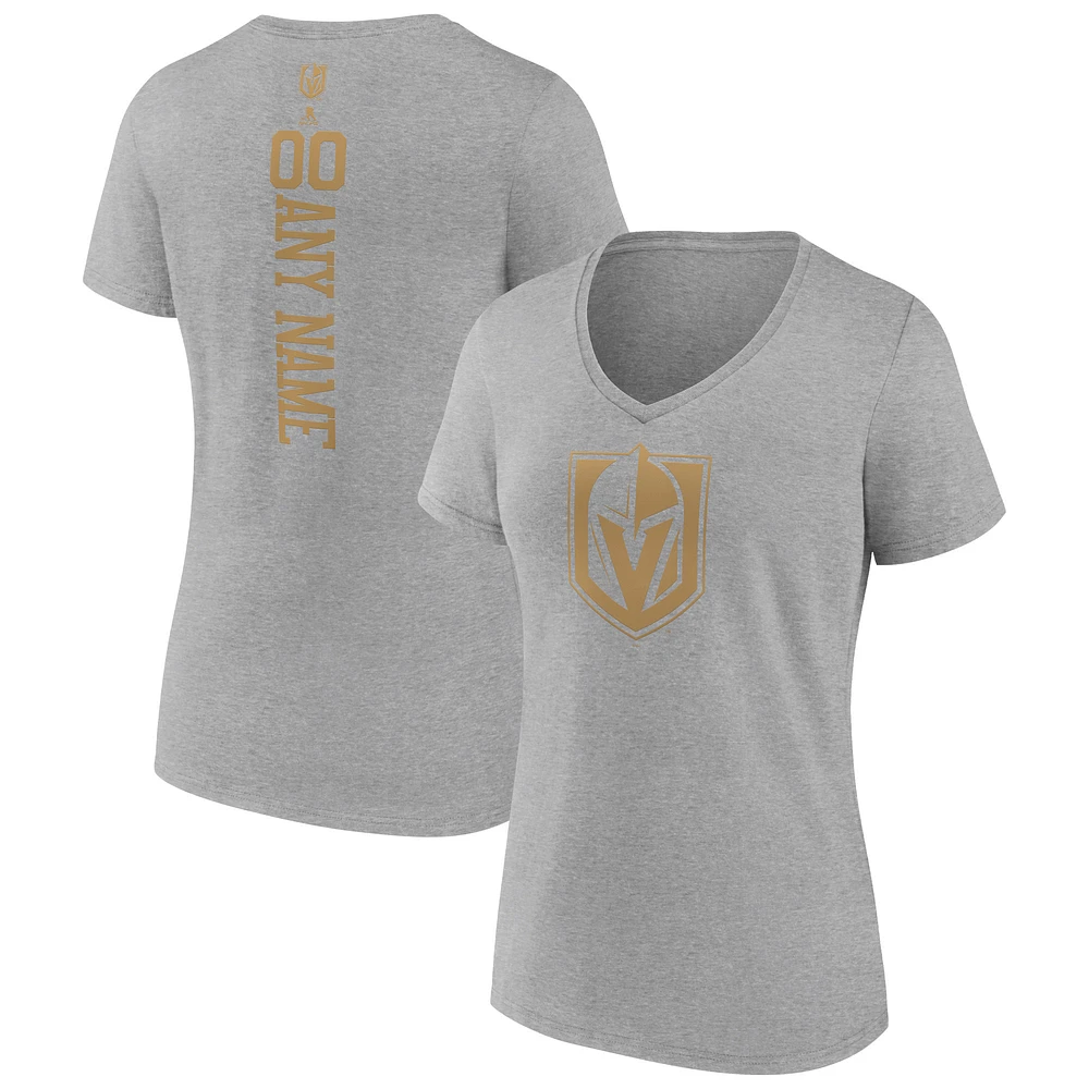 Women's Heather Gray Vegas Golden Knights Personalized Name & Number V-Neck T-Shirt