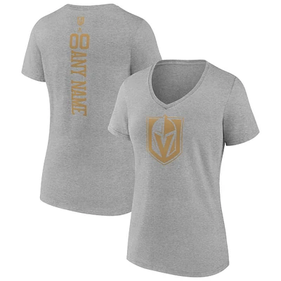Women's Heather Gray Vegas Golden Knights Personalized Name & Number V-Neck T-Shirt
