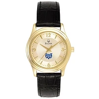 Women's Bulova  Gold/Black Mississippi University for Women Owls Stainless Steel Watch with Leather Band