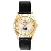 Women's Bulova  Gold/Black Mississippi University for Women Owls Stainless Steel Watch with Leather Band