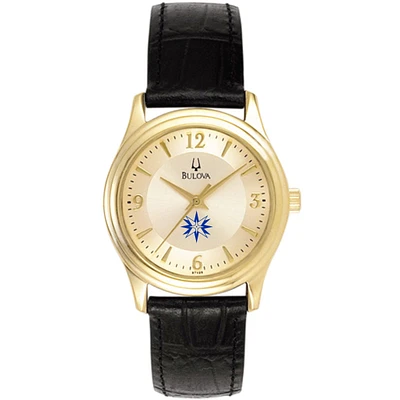 Women's Bulova  Gold/Black Moravian Greyhounds Stainless Steel Watch with Leather Band