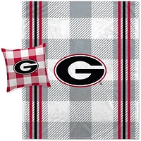 Pegasus Georgia Bulldogs Gray Plaid Stripes Blanket and Pillow Combo Set