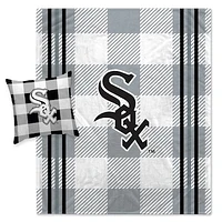 Pegasus Chicago White Sox Gray Plaid Stripes Blanket and Pillow Combo Set