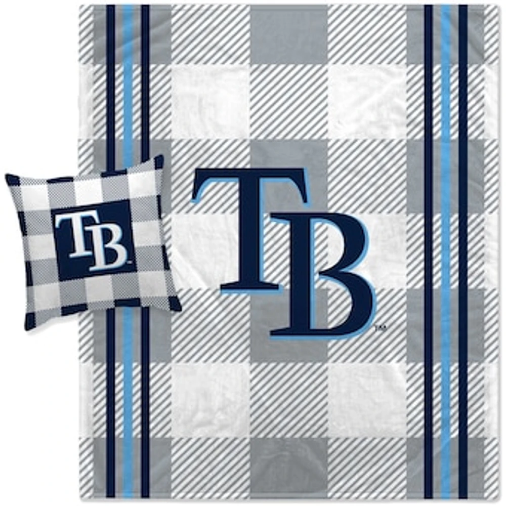 Pegasus Tampa Bay Rays Gray Plaid Stripes Blanket and Pillow Combo Set