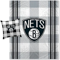 Pegasus Brooklyn Nets Gray Plaid Stripes Blanket and Pillow Combo Set