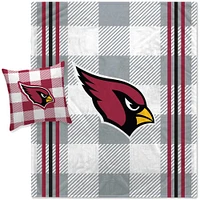 Pegasus Arizona Cardinals Gray Plaid Stripes Blanket and Pillow Combo Set