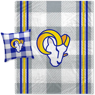 Pegasus Los Angeles Rams Gray Plaid Stripes Blanket and Pillow Combo Set